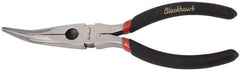 Blackhawk by Proto - 6-1/4" OAL, 2-7/32" Jaw Length x 29/32" Jaw Width, Long Nose Side Cutting Needle Nose Pliers - Round Jaw, Curved Head, Plastic Handles - Americas Tooling