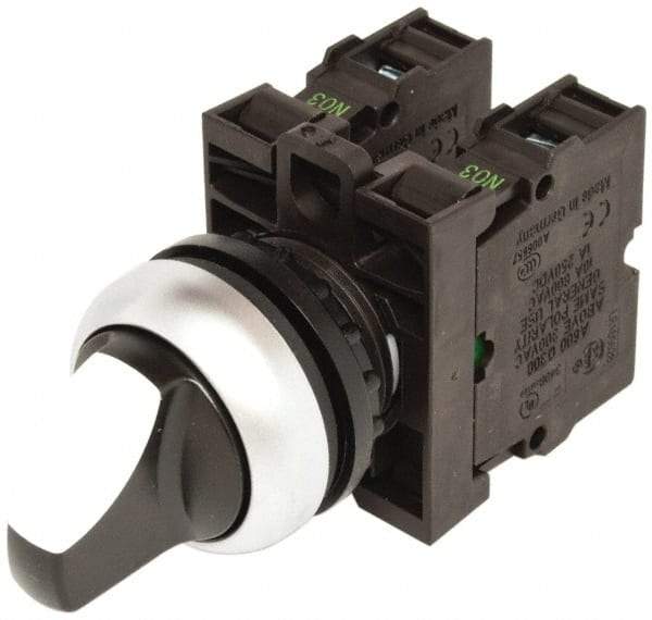 Eaton Cutler-Hammer - 22-1/2mm Mount Hole, 3 Position, Knob Operated, Selector Switch with Contact Blocks - Maintained (MA), Nonilluminated, 1 Contact Block, 2NO - Americas Tooling