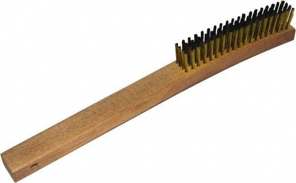 Gordon Brush - 4 Rows x 19 Columns Brass Plater Brush - 5-3/8" Brush Length, 13-3/4" OAL, 1-1/8 Trim Length, Wood Curved Handle - Americas Tooling