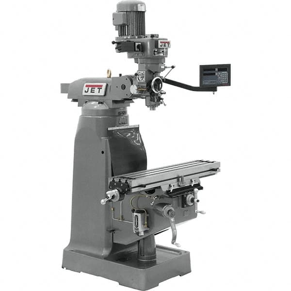 Jet - 7-7/8" Table Width x 35-3/4" Table Length, Variable Speed Pulley Control, 1 Phase Knee Milling Machine - R8 Spindle Taper, 1-1/2 hp - Americas Tooling