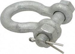 Made in USA - 3/8" Nominal Chain Size, 1 Ton Carbon Steel Bolt Anchor Shackle - 3/8" Diam, 7/16" Pin Diam, 1-7/16" High Inside Jaw, 1-1/8" Inside Width, 1-1/4" Max Body Thickness - Americas Tooling