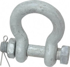 Made in USA - 7/16" Nominal Chain Size, 1.5 Ton Carbon Steel Bolt Anchor Shackle - 7/16" Diam, 1/2" Pin Diam, 1-11/16" High Inside Jaw, 1-1/4" Inside Width, 1-1/4" Max Body Thickness - Americas Tooling