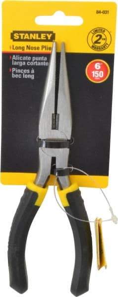 Stanley - 7" OAL, Cutting Pliers - 2-15/64" Jaw Length x 13/16" Jaw Width, Long Nose Head, Molded Plastic Handle - Americas Tooling