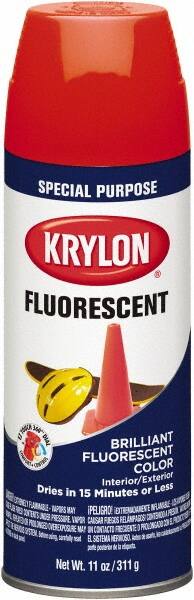 Krylon - Orange Yellow, Fluorescent, Aerosol Spray Paint - 15 to 20 Sq Ft per Can, 12 oz Container - Americas Tooling