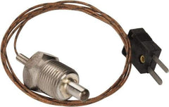 Thermo Electric - 0 to 900°F, J Pipe Plug, Thermocouple Probe - 5 Ft. Cable Length, Mini Connector, 1/2 Inch Probe Sheath Length, 6 Sec Response Time - Americas Tooling