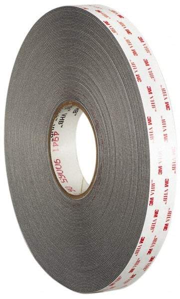 3M - 1/2" x 36 Yd Acrylic Adhesive Double Sided Tape - 45 mil Thick, Gray, Acrylic Foam Liner, Continuous Roll, Series 4941 - Americas Tooling