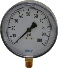 Wika - 4" Dial, 1/4 Thread, 0-100 Scale Range, Pressure Gauge - Lower Connection Mount, Accurate to 3-2-3% of Scale - Americas Tooling