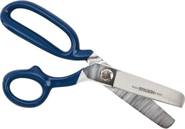 Heritage Cutlery - 3-1/4" LOC, 9-3/4" OAL Carbon Steel Standard Shears - Right Hand, 1 Blade Serrated, Plastic Coated Bent Handle, For General Purpose Use - Americas Tooling