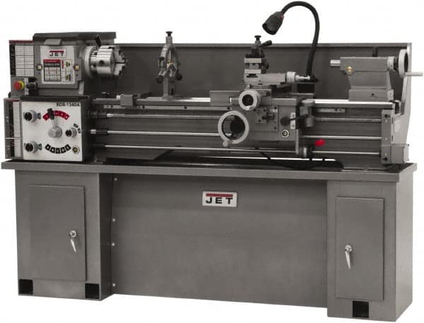 Jet - 13" Swing, 40" Between Centers, 230 Volt, Single Phase Bench Lathe - 5MT Taper, 2 hp, 60 to 1,240 RPM, 1-3/8" Bore Diam, 32" Deep x 45" High x 71" Long - Americas Tooling