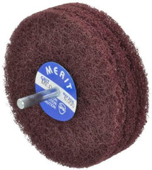 Merit Abrasives - 4" Diam, Medium Mounted Scrubber Buffing Wheel - 3 Ply, Medium Grade, 1/4" Shank Diam, 6,000 RPM - Americas Tooling