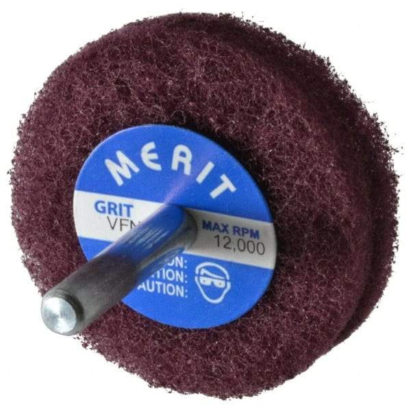 Merit Abrasives - 2" Diam, Medium Mounted Scrubber Buffing Wheel - 2 Ply, Very Fine Grade, 1/4" Shank Diam, 12,000 RPM - Americas Tooling