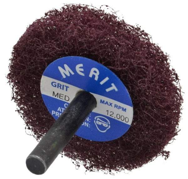 Merit Abrasives - 2" Diam, Medium Mounted Scrubber Buffing Wheel - 1 Ply, Medium Grade, 1/4" Shank Diam, 12,000 RPM - Americas Tooling