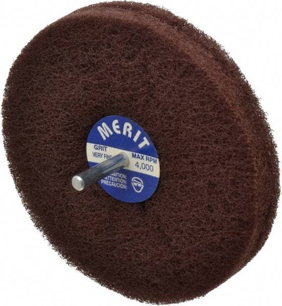 Merit Abrasives - 5" Diam, Medium Mounted Scrubber Buffing Wheel - 2 Ply, Very Fine Grade, 1/4" Shank Diam, 4,000 RPM - Americas Tooling