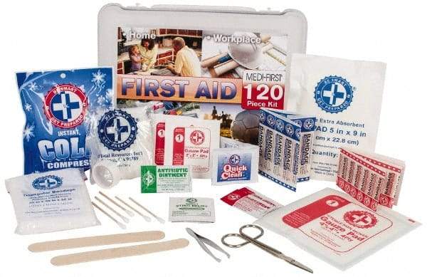 Medique - 120 Piece, Multipurpose/Auto/Travel First Aid Kit - 10" Wide x 3-1/2" Deep x 7-1/2" High, Plastic Case - Americas Tooling