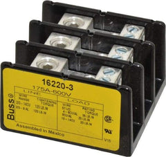 Cooper Bussmann - 3 Poles, 175 Amp, 8-2/0 AWG (Al), 14-2/0 AWG (Cu) Primary, 4-14 AWG (Cu), 4-8 AWG (Al) Secondary, Thermoplastic Power Distribution Block - 600 VAC/VDC, 1 Primary Connection, 5.2 Inch Long x 3.32 Inch Deep x 4 Inch High - Americas Tooling