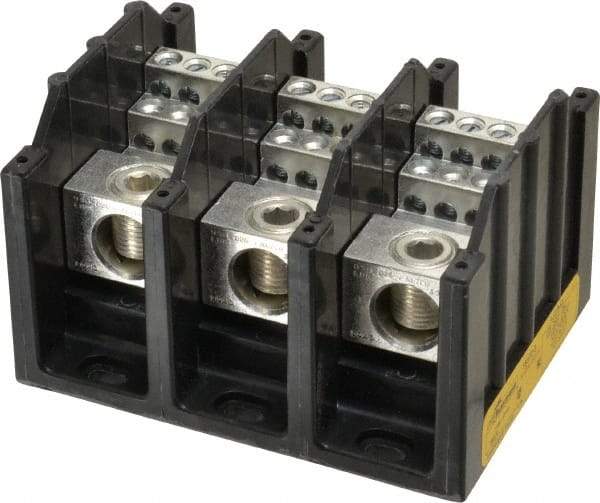 Cooper Bussmann - 3 Poles, 310 Amp, 350 kcmil-6 AWG (Cu/Al) Primary, 4-12 AWG (Al), 4-14 AWG (Cu) Secondary, Thermoplastic Power Distribution Block - 600 VAC/VDC, 1 Primary Connection, 5.2 Inch Long x 3.32 Inch Deep x 4 Inch High - Americas Tooling