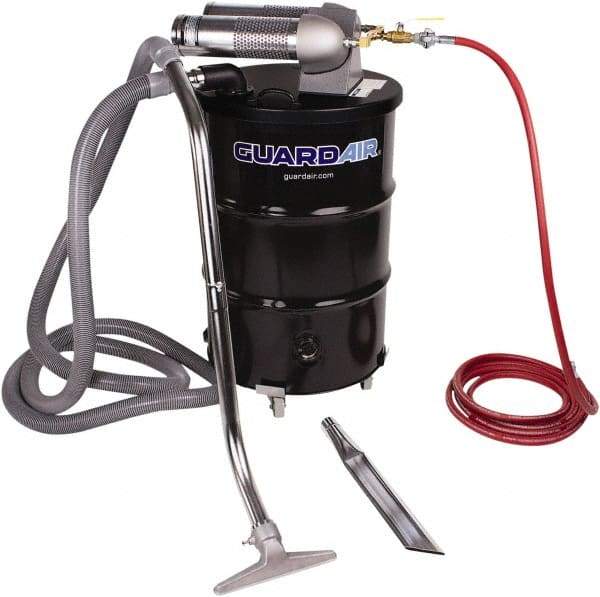 Guardair - 55 Gal Steel Tank, Air Powered Pneumatic Canister Wet/Dry Vacuum - 20' Hose Fitting, Cartridge Filter, Accessories Included - Americas Tooling