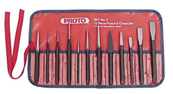 Proto - 12 Piece Punch & Chisel Set - 13/64 to 1/2" Chisel, 3/8 to 3/16" Punch, Round Shank - Americas Tooling