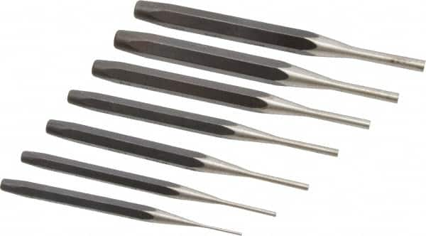 Proto - 7 Piece, 1/16 to 1/4", Pin Punch Set - Round Shank, Comes in Pouch - Americas Tooling