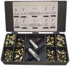 PRO-LUBE - 101 Piece, Metric, Box Plastic Steel Grease Fitting Set - Includes Metric Thread Types, Includes M10x1: (20) Straight, (5) 45°, (10) 90°, M6x1: (30) Straight, (5) 45°, (10) 90°, M8x1: (14) Straight, (5) 90° - Americas Tooling