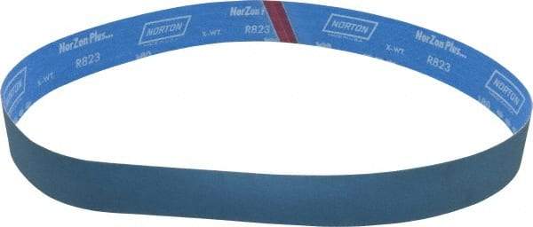 Norton - 2" Wide x 48" OAL, 180 Grit, Zirconia Alumina Abrasive Belt - Zirconia Alumina, Very Fine, Coated, X Weighted Cloth Backing, Series R823 - Americas Tooling