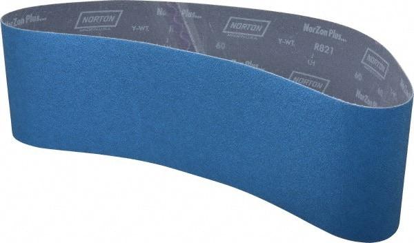 Norton - 6" Wide x 48" OAL, 60 Grit, Zirconia Alumina Abrasive Belt - Zirconia Alumina, Medium, Coated, Y Weighted Cloth Backing, Dry, Series R821 - Americas Tooling