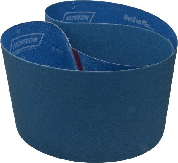 Norton - 6" Wide x 48" OAL, 120 Grit, Zirconia Alumina Abrasive Belt - Zirconia Alumina, Fine, Coated, X Weighted Cloth Backing, Series R823 - Americas Tooling