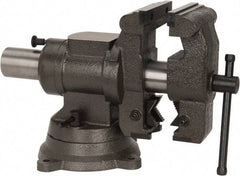 Palmgren - 5-1/8" Jaw Width x 4, 4-1/2" (V-Jaw) Jaw Opening Capacity, 3-1/2" Throat Depth, Bench & Pipe Combination Vise - 1/4 to 3-1/2" Pipe Capacity, Swivel Base, Bolt Down Attachment, Cast Iron (Body), Steel (Jaw Plate) - Americas Tooling