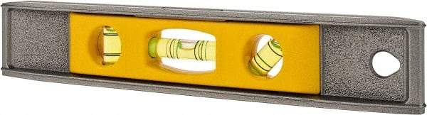 Stanley - Magnetic 9" Long 3 Vial Torpedo Level - Aluminum, Silver/Yellow, 1 45°, 1 Level & 1 Plumb Vials - Americas Tooling