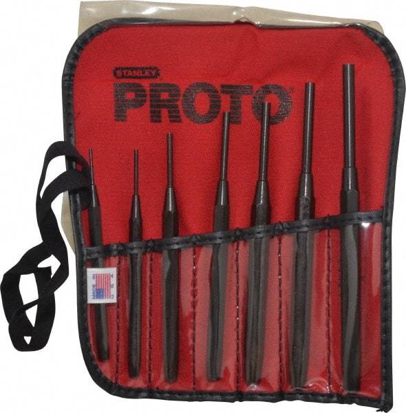 Proto - 7 Piece, 1/16 to 1/4", Pin Punch Set - Round Shank, Comes in Pouch - Americas Tooling