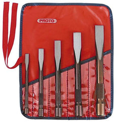 Proto - 5 Piece Cold Chisel Set - 6, 6-13/16, 7-5/8, 8-7/16 & 9-1/4" OAL, Sizes Included 3/8 to 7/8" - Americas Tooling