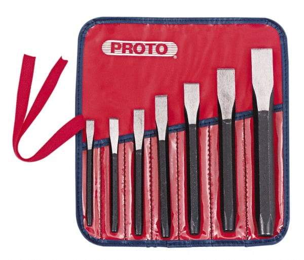 Proto - 7 Piece Cold Chisel Set - 5-1/2, 5-3/8, 5-9/16, 6, 6-3/4, 7-3/8 & 8" OAL, Sizes Included 5/16 to 7/8" - Americas Tooling