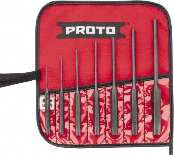 Proto - 7 Piece, 1/16 to 1/4", Pin Punch Set - Round Shank, Comes in Pouch - Americas Tooling