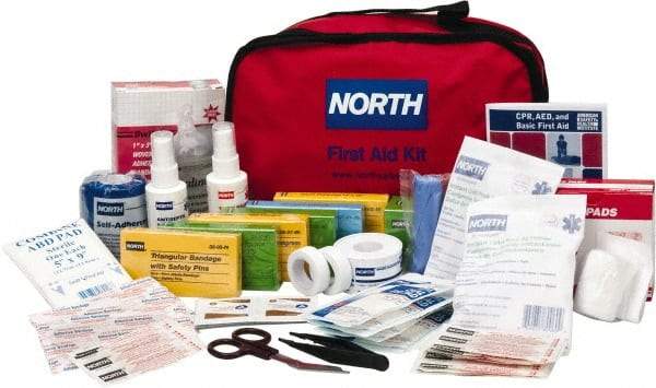 North - 187 Piece, 25 Person, Multipurpose/Auto/Travel First Aid Kit - 7" Wide x 6" Deep x 10" High, Nylon Bag - Americas Tooling