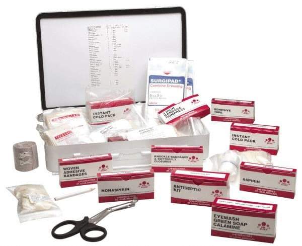 Ability One - 250 Piece, 25 Person, Full First Aid Kit - 10" Wide x 2-3/4" Deep x 14-1/2" High, Metal Case - Americas Tooling