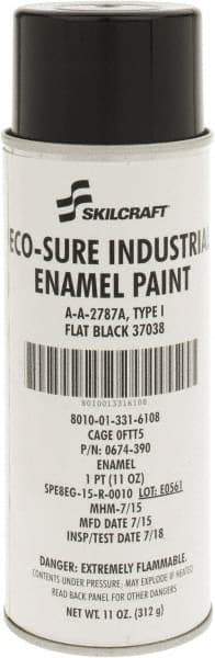 Ability One - Black, Flat, Enamel Spray Paint - 8 to 10 Sq Ft per Can, 11 oz Container - Americas Tooling