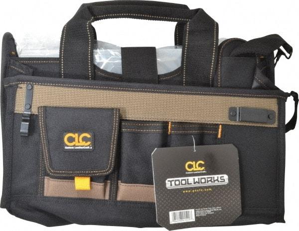 CLC - 15 Pocket Black & Brown Polyester Tool Bag - 16" Wide x 9" Deep x 9" High - Americas Tooling