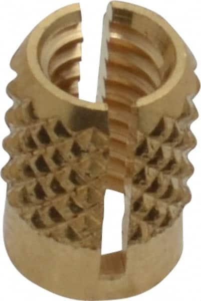 E-Z LOK - #8-32 UNC Brass Flush Press Fit Threaded Insert for Plastic - 5/16" OAL, 0.23" Insert Diam, 7/32" Hole Diam, 7/32" Drill - Americas Tooling