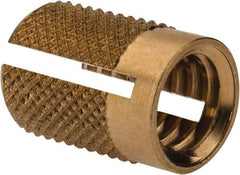 E-Z LOK - 5/16-18 UNC Brass Flush Press Fit Threaded Insert for Plastic - 9/16" OAL, 0.389" Insert Diam, 3/8" Hole Diam, 3/8" Drill - Americas Tooling