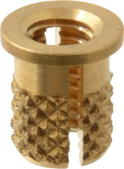 E-Z LOK - #8-32 UNC Brass Flanged Press Fit Threaded Insert for Plastic - 5/16" OAL, 0.23" Insert Diam, 7/32" Hole Diam, 7/32" Drill - Americas Tooling