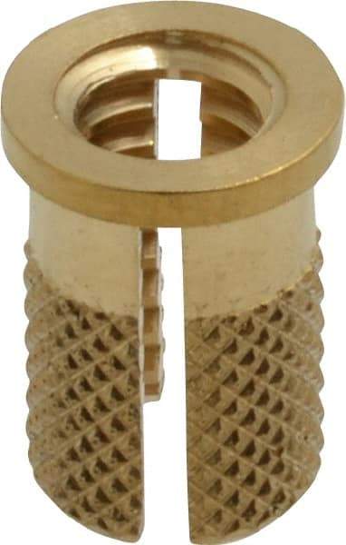 E-Z LOK - 1/4-20 UNC Brass Flanged Press Fit Threaded Insert for Plastic - 1/2" OAL, 0.326" Insert Diam, 5/16" Hole Diam, 5/16" Drill - Americas Tooling