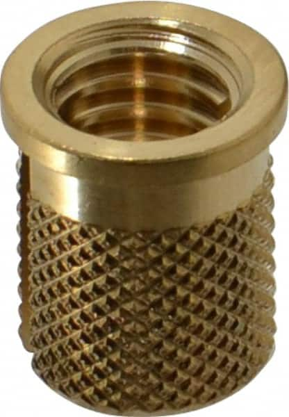 E-Z LOK - 5/16-18 UNC Brass Flanged Press Fit Threaded Insert for Plastic - 9/16" OAL, 0.389" Insert Diam, 0.357" Hole Diam, 3/8" Drill - Americas Tooling