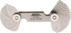 SPI - 34 Piece, 1 to 7 mm Radius, Stainless Steel Radius Gage Set - Style B, 0.25 mm Graduation - Americas Tooling