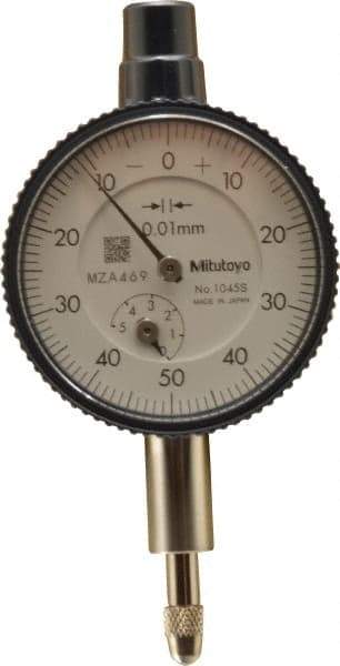 Mitutoyo - 5mm Range, 0-50 Dial Reading, 0.01mm Graduation Dial Drop Indicator - 40mm Dial, 1mm Range per Revolution, 0.013mm Accuracy, Revolution Counter - Americas Tooling