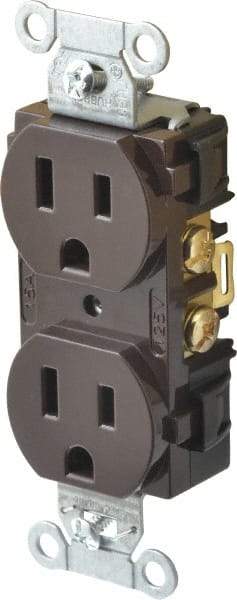 Hubbell Wiring Device-Kellems - 125 VAC, 15 Amp, 5-15R NEMA Configuration, Brown, Specification Grade, Self Grounding Duplex Receptacle - 1 Phase, 2 Poles, 3 Wire, Flush Mount - Americas Tooling