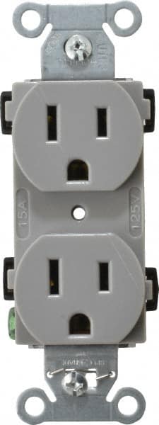 Hubbell Wiring Device-Kellems - 125 VAC, 15 Amp, 5-15R NEMA Configuration, Gray, Specification Grade, Self Grounding Duplex Receptacle - 1 Phase, 2 Poles, 3 Wire, Flush Mount - Americas Tooling