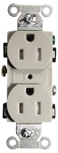 Hubbell Wiring Device-Kellems - 125 VAC, 15 Amp, 5-15R NEMA Configuration, Gray, Specification Grade, Self Grounding Duplex Receptacle - 1 Phase, 2 Poles, 3 Wire, Flush Mount, Tamper Resistant - Americas Tooling