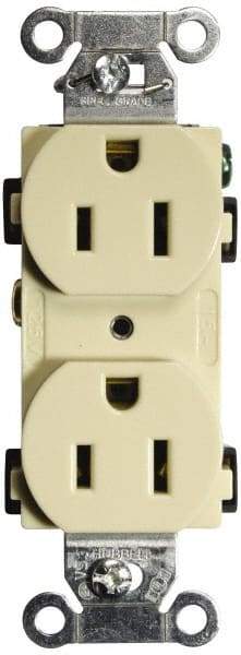 Hubbell Wiring Device-Kellems - 125 VAC, 15 Amp, 5-15R NEMA Configuration, Ivory, Specification Grade, Self Grounding Duplex Receptacle - 1 Phase, 2 Poles, 3 Wire, Flush Mount - Americas Tooling