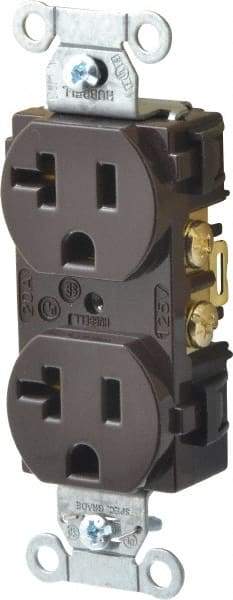 Hubbell Wiring Device-Kellems - 125 VAC, 20 Amp, 5-20R NEMA Configuration, Brown, Specification Grade, Self Grounding Duplex Receptacle - 1 Phase, 2 Poles, 3 Wire, Flush Mount - Americas Tooling