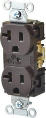 Hubbell Wiring Device-Kellems - 125 VAC, 20 Amp, 5-20R NEMA Configuration, Brown, Specification Grade, Self Grounding Duplex Receptacle - 1 Phase, 2 Poles, 3 Wire, Flush Mount - Americas Tooling